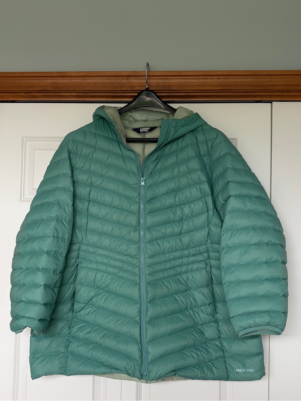 Lands' End Women's Green Hooded Packable Puffer Coat